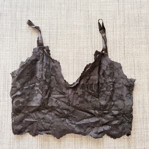 Black Lace Bralette Sheer Adjustable Spaghetti Strap Stretch Size S Small